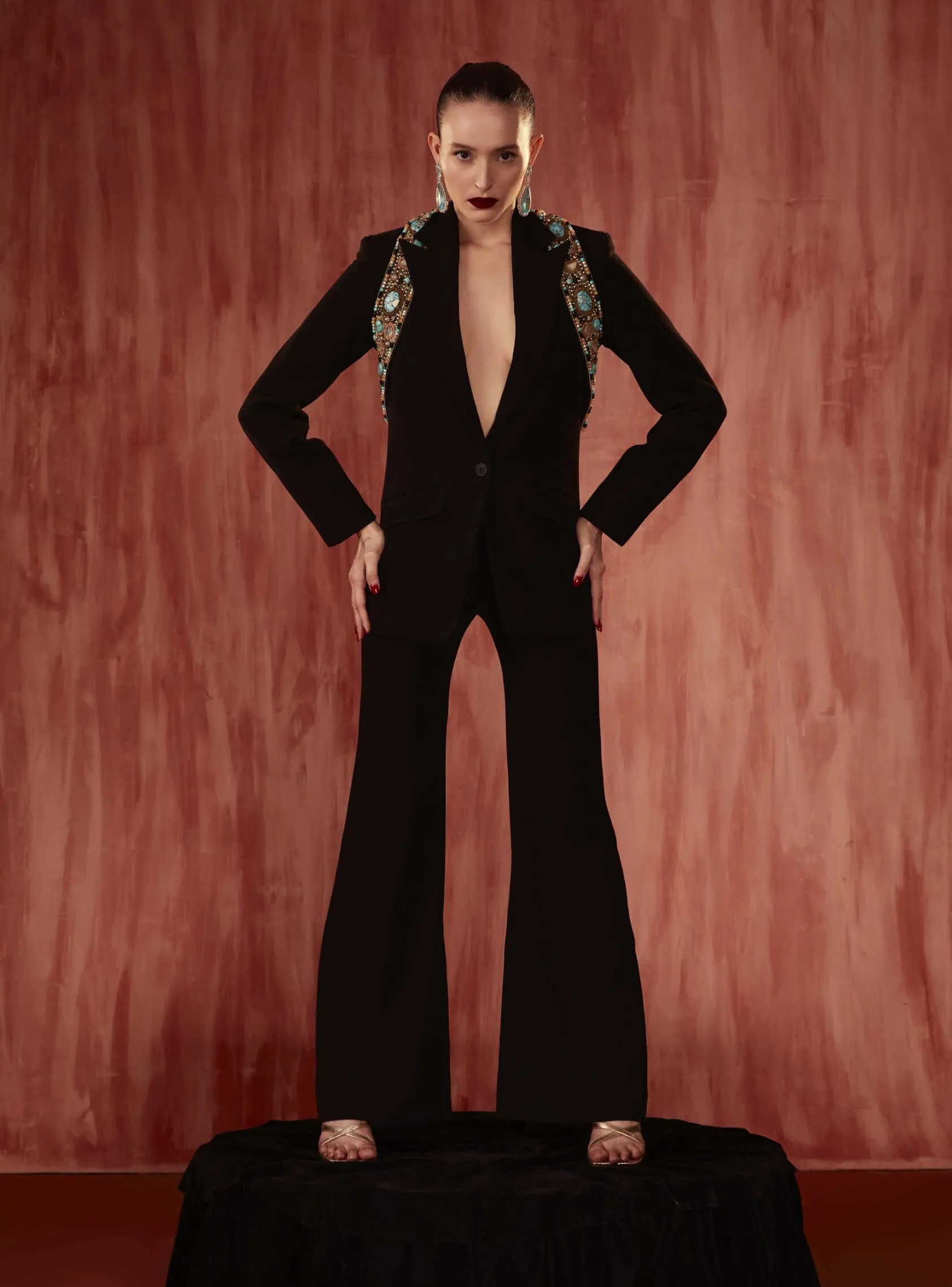 Black flared trousers