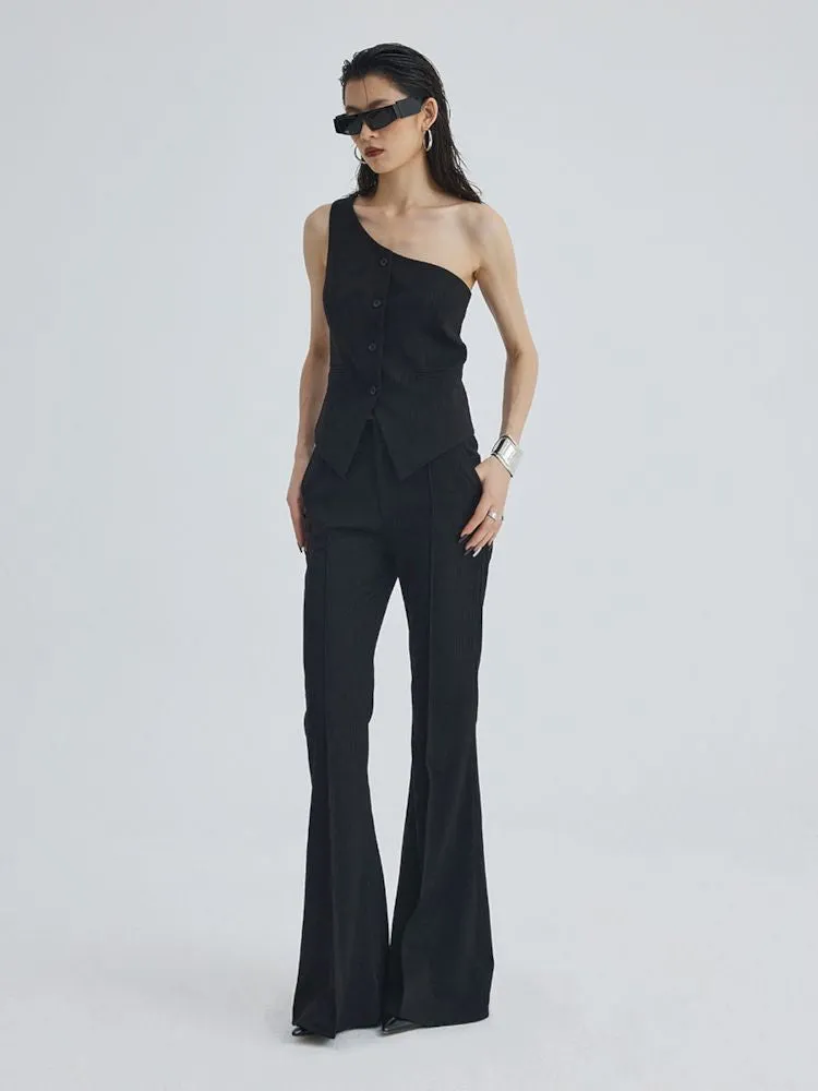 black ironing line slim flared trousers