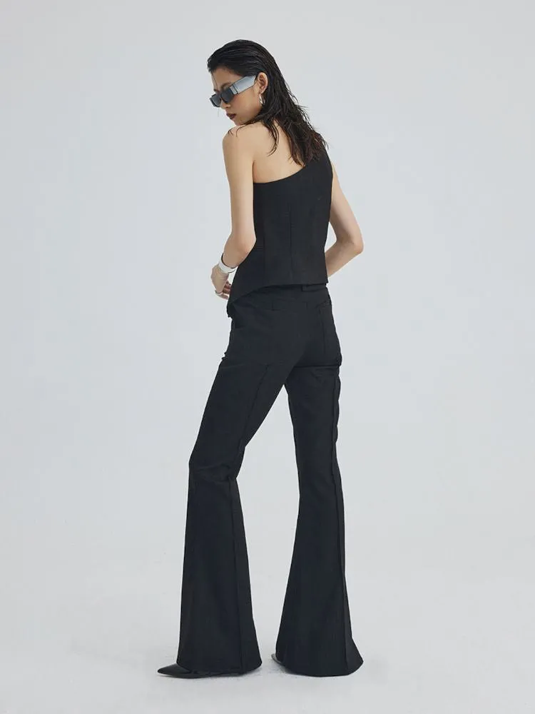 black ironing line slim flared trousers