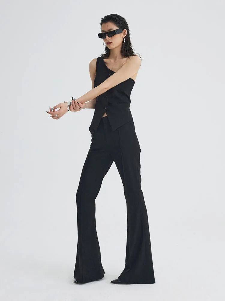 black ironing line slim flared trousers