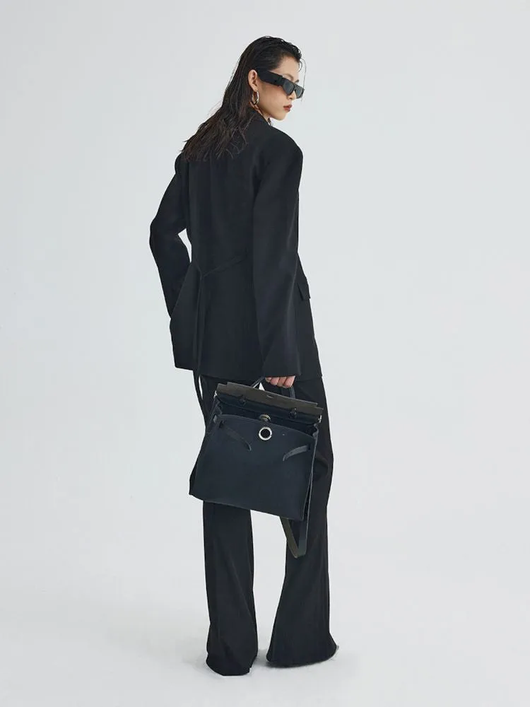 black ironing line slim flared trousers