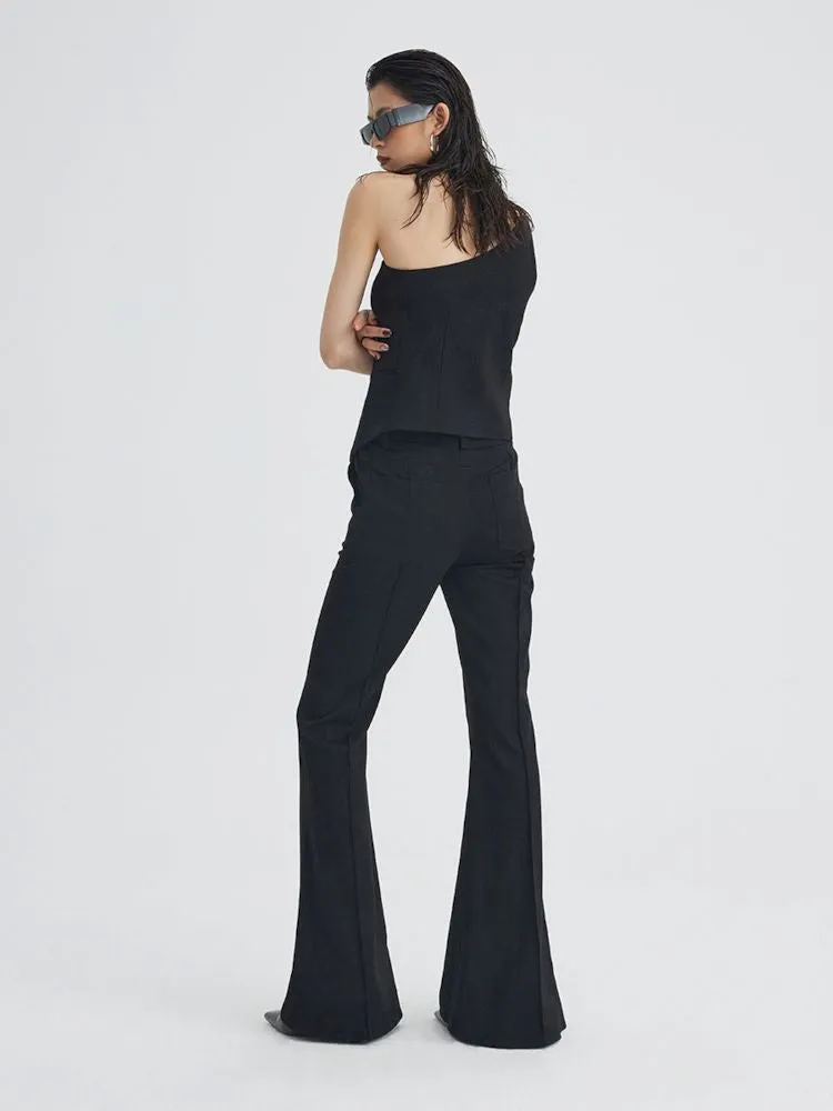black ironing line slim flared trousers