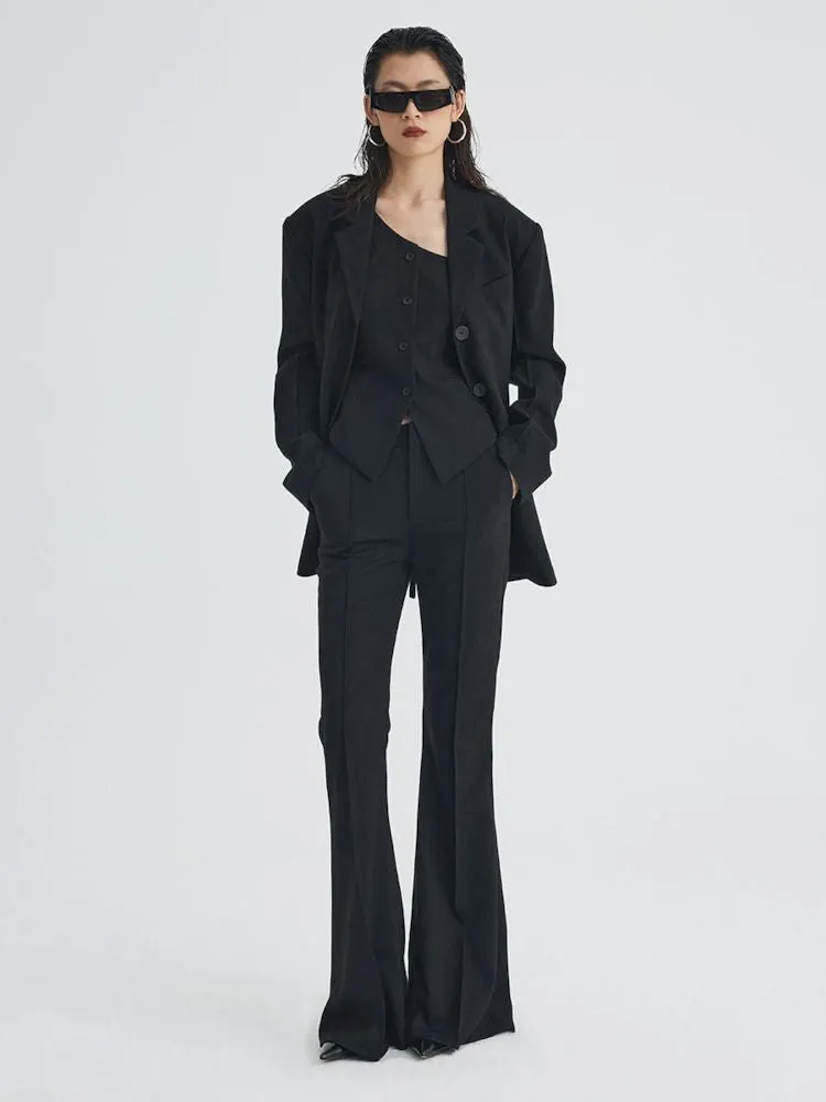black ironing line slim flared trousers