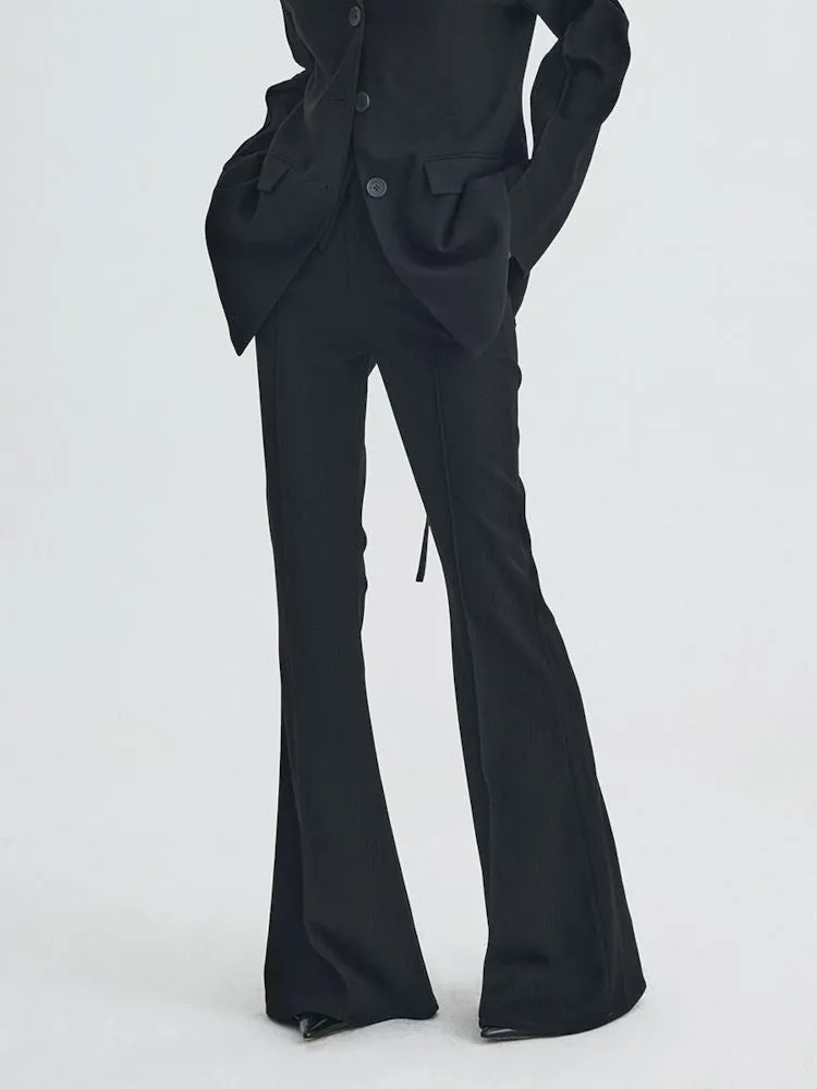 black ironing line slim flared trousers