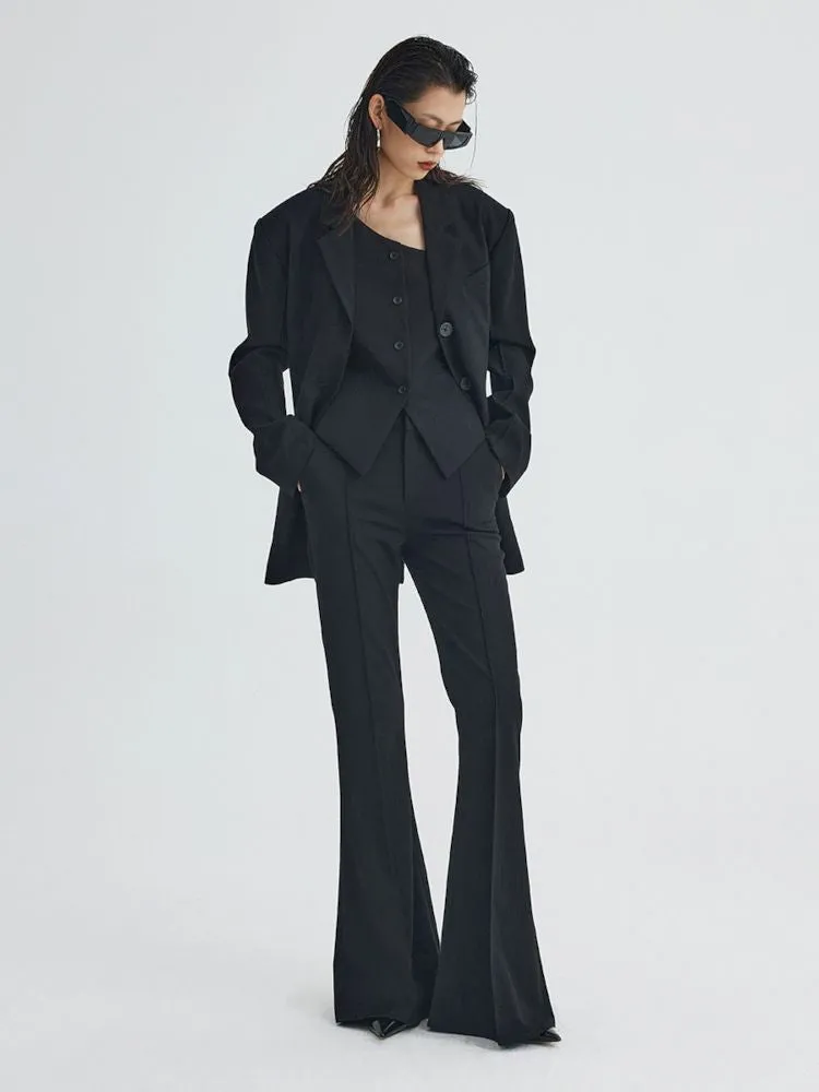 black ironing line slim flared trousers