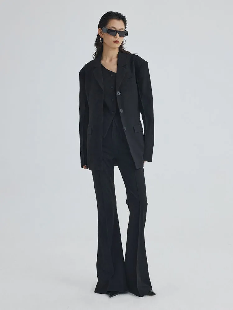 black ironing line slim flared trousers