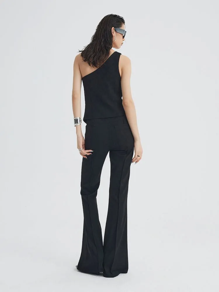 black ironing line slim flared trousers
