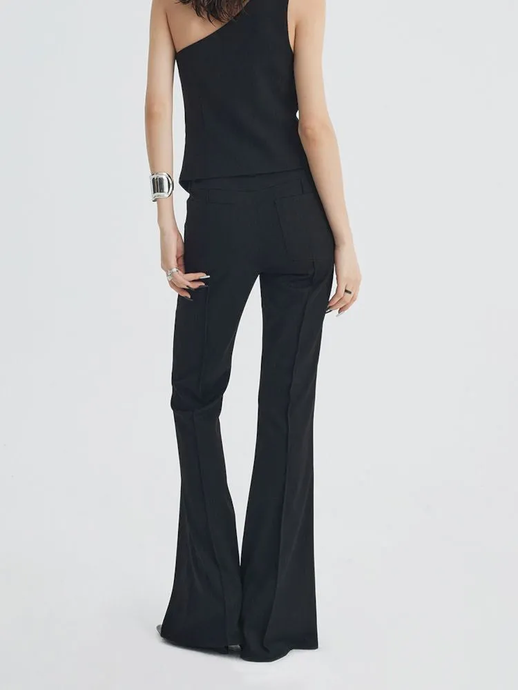 black ironing line slim flared trousers