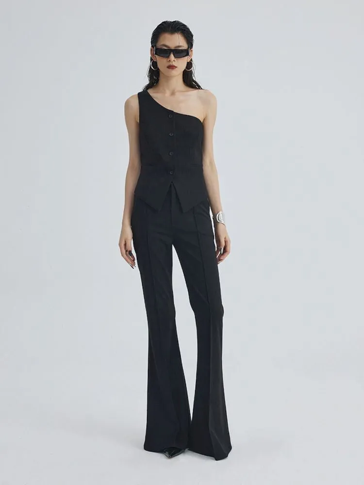 black ironing line slim flared trousers