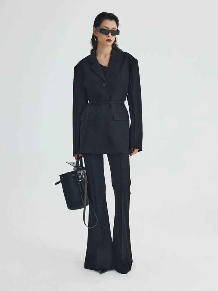 black ironing line slim flared trousers