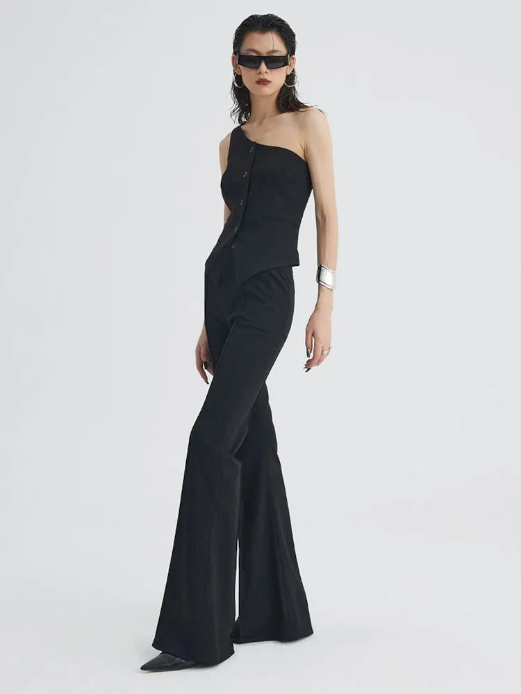 black ironing line slim flared trousers