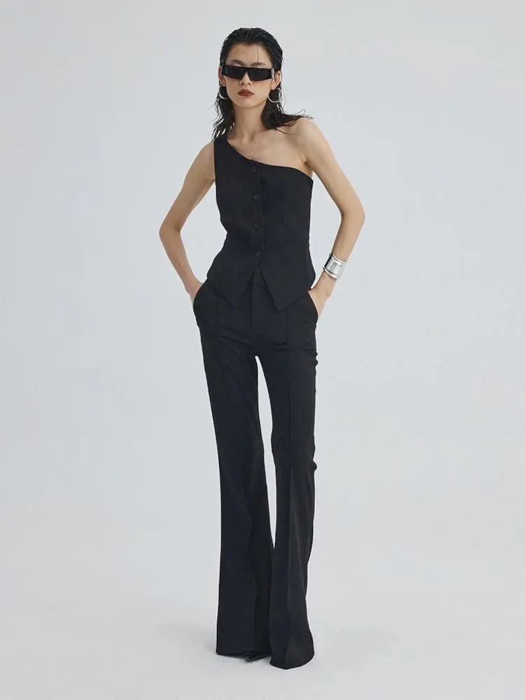 black ironing line slim flared trousers