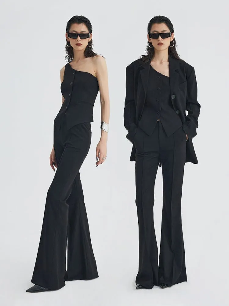 black ironing line slim flared trousers