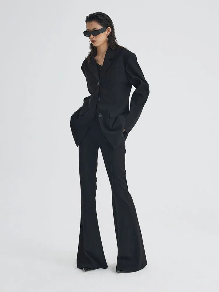 black ironing line slim flared trousers