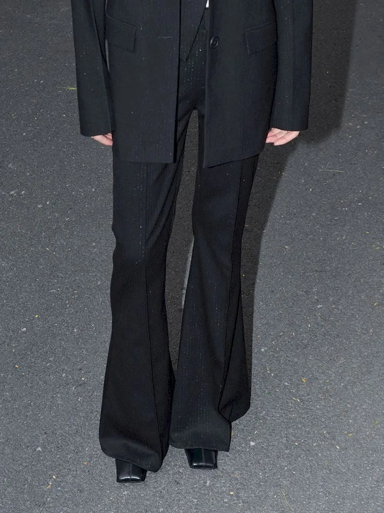 black ironing line slim flared trousers