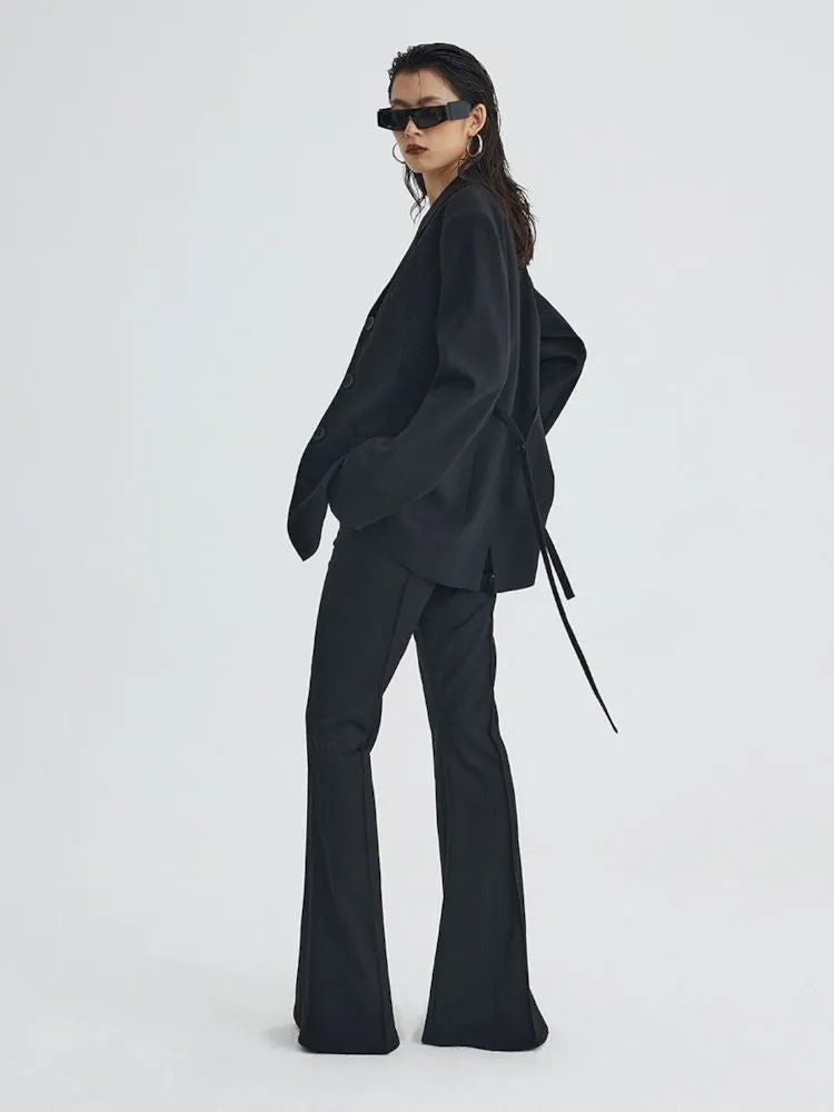 black ironing line slim flared trousers