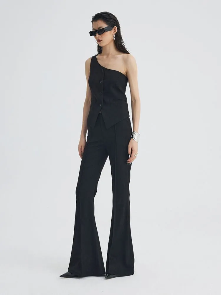 black ironing line slim flared trousers