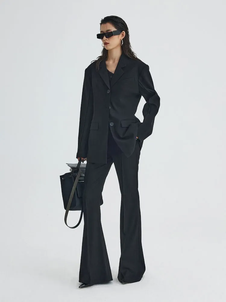 black ironing line slim flared trousers