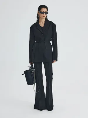 black ironing line slim flared trousers