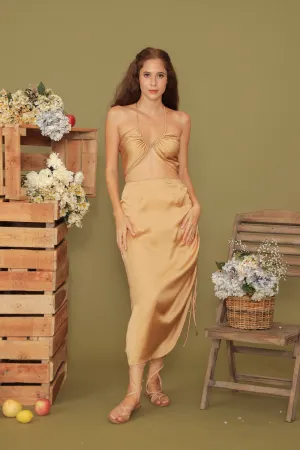 BLANCHE SET Halter Multiway Top with Asymmetric Tie Skirt (Bronze SC Silk)
