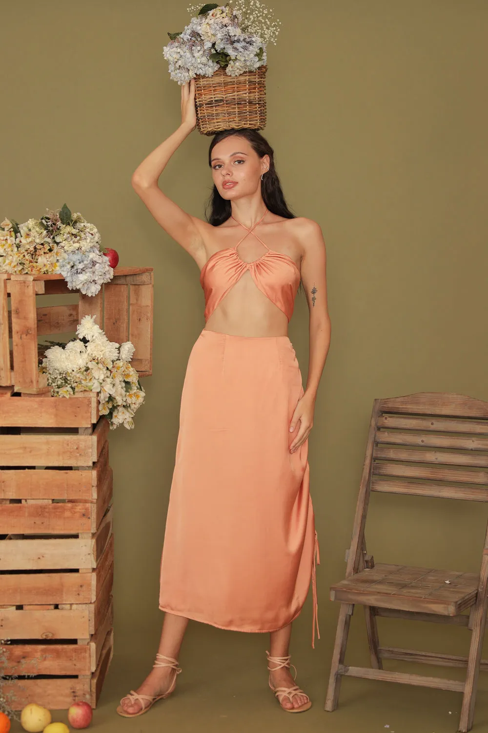 BLANCHE SET Halter Multiway Top with Asymmetric Tie Skirt (Copper SC Silk)