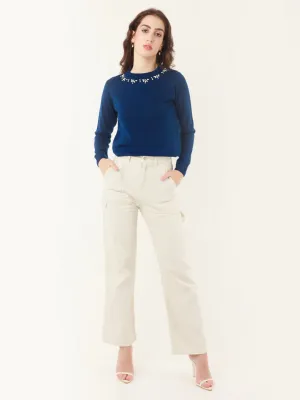 Blue Embroidered Sweater