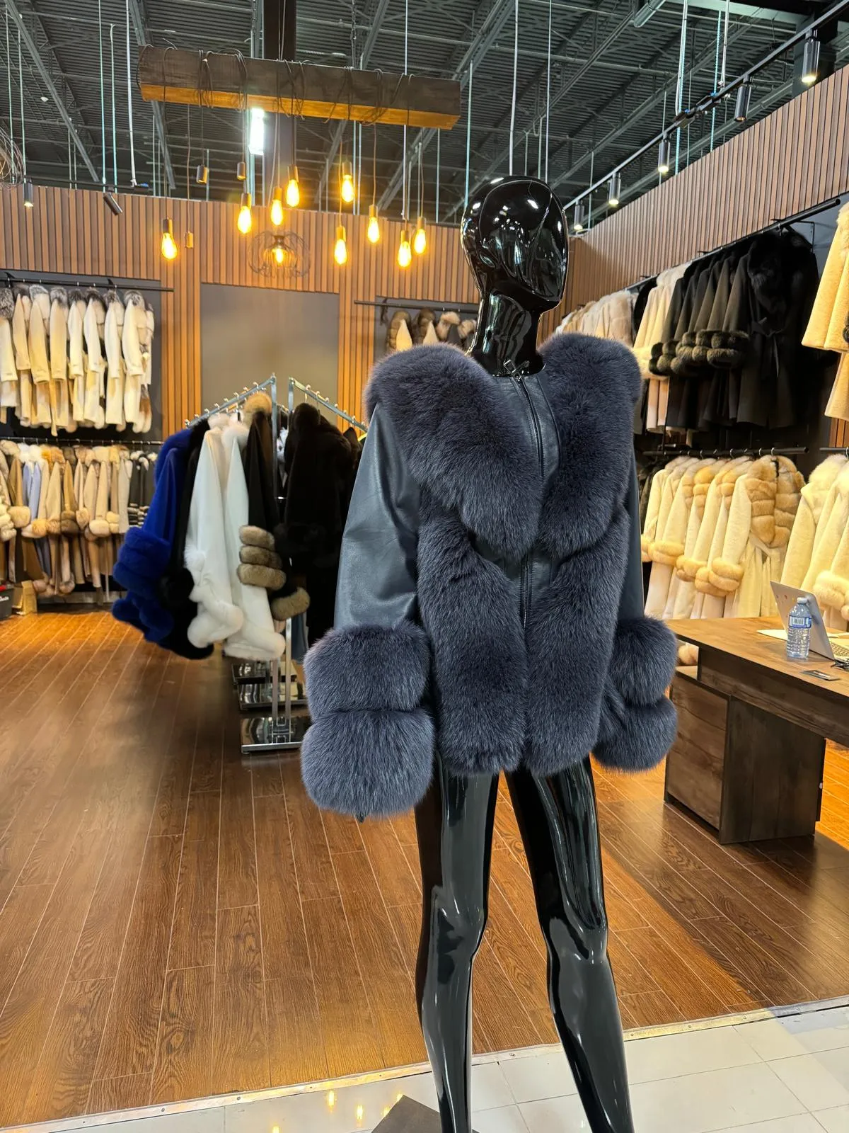 Blue Fox Fur and Leather Jacket