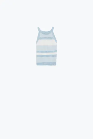 Blue Halter Tank top With Stripe Design In Different Knits