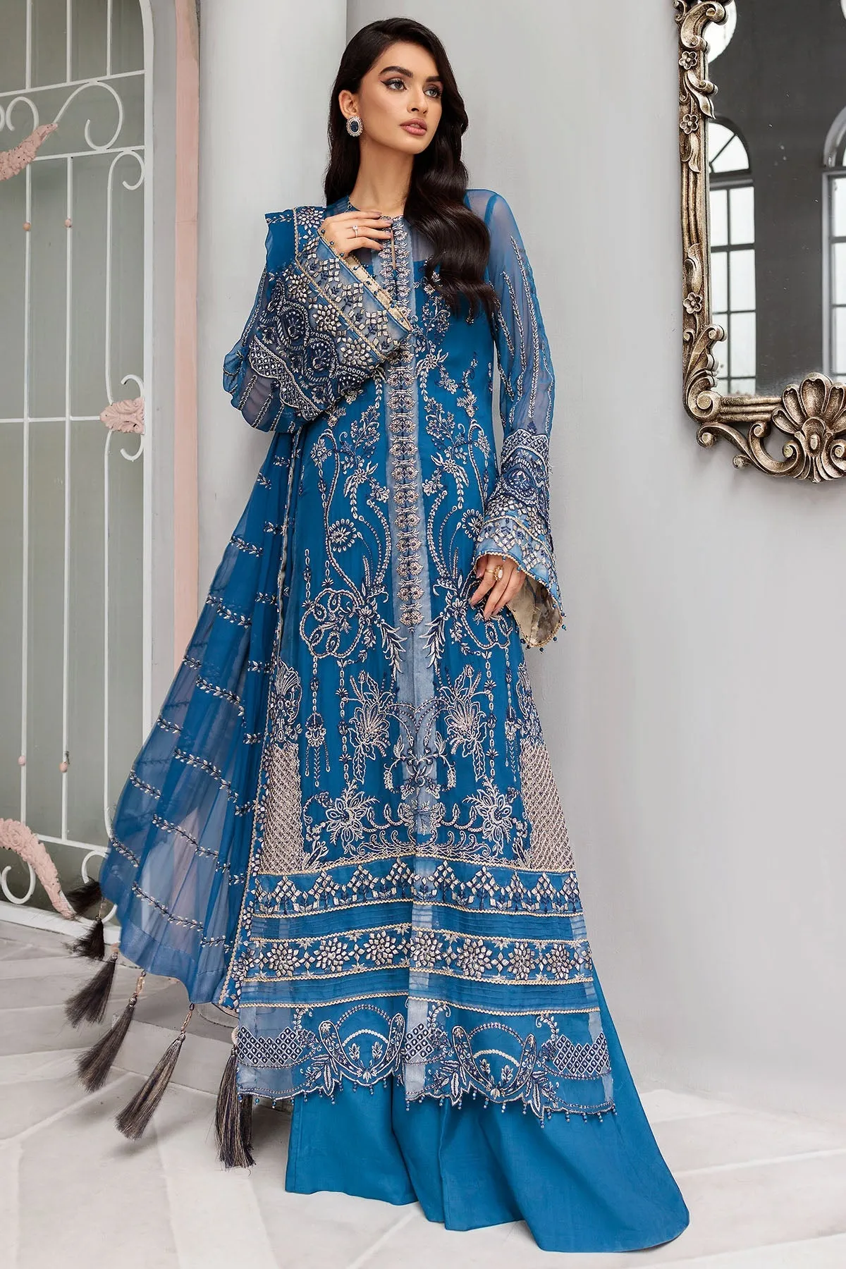 Blue Pakistani Salwar Kameez in Premium Chiffon Fabric