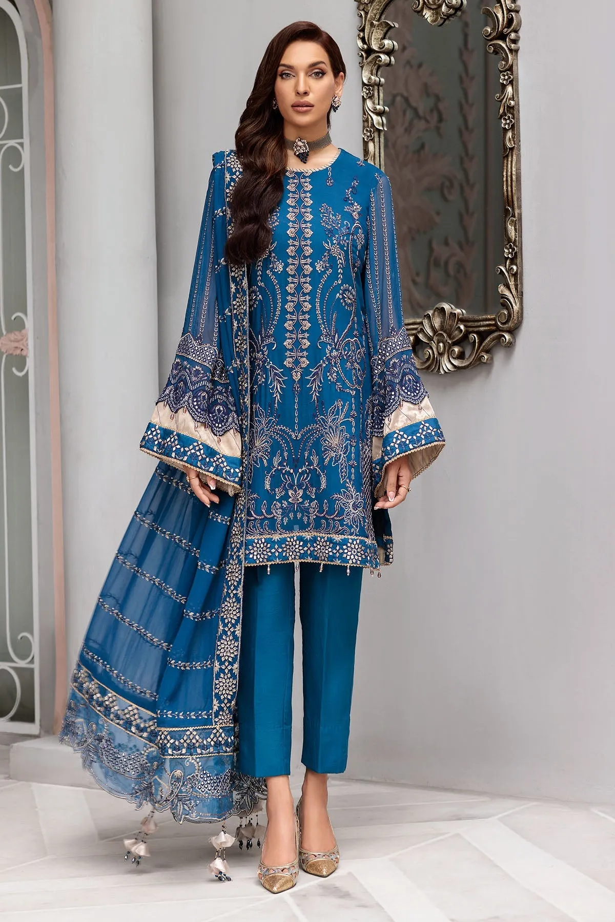 Blue Pakistani Salwar Kameez in Premium Chiffon Fabric
