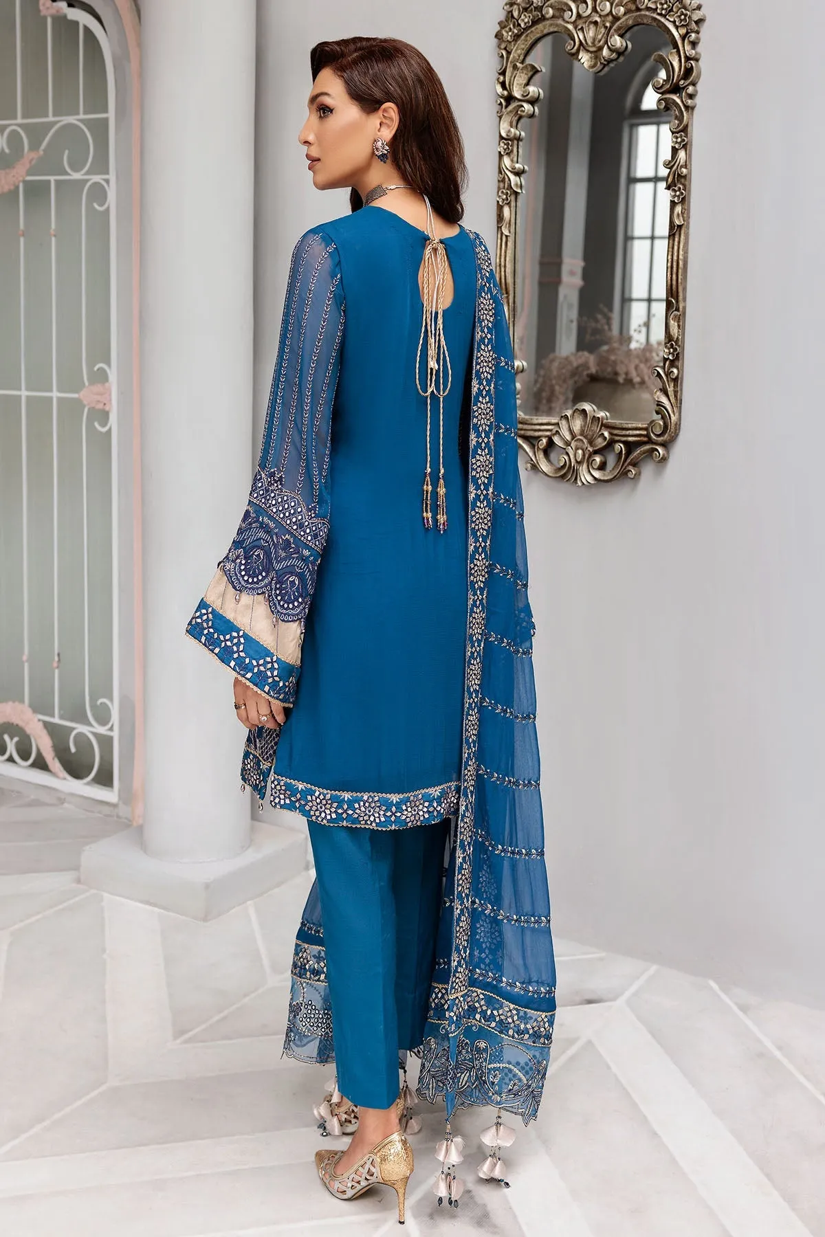 Blue Pakistani Salwar Kameez in Premium Chiffon Fabric