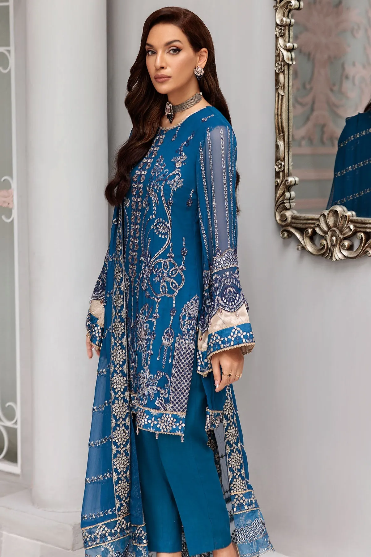 Blue Pakistani Salwar Kameez in Premium Chiffon Fabric