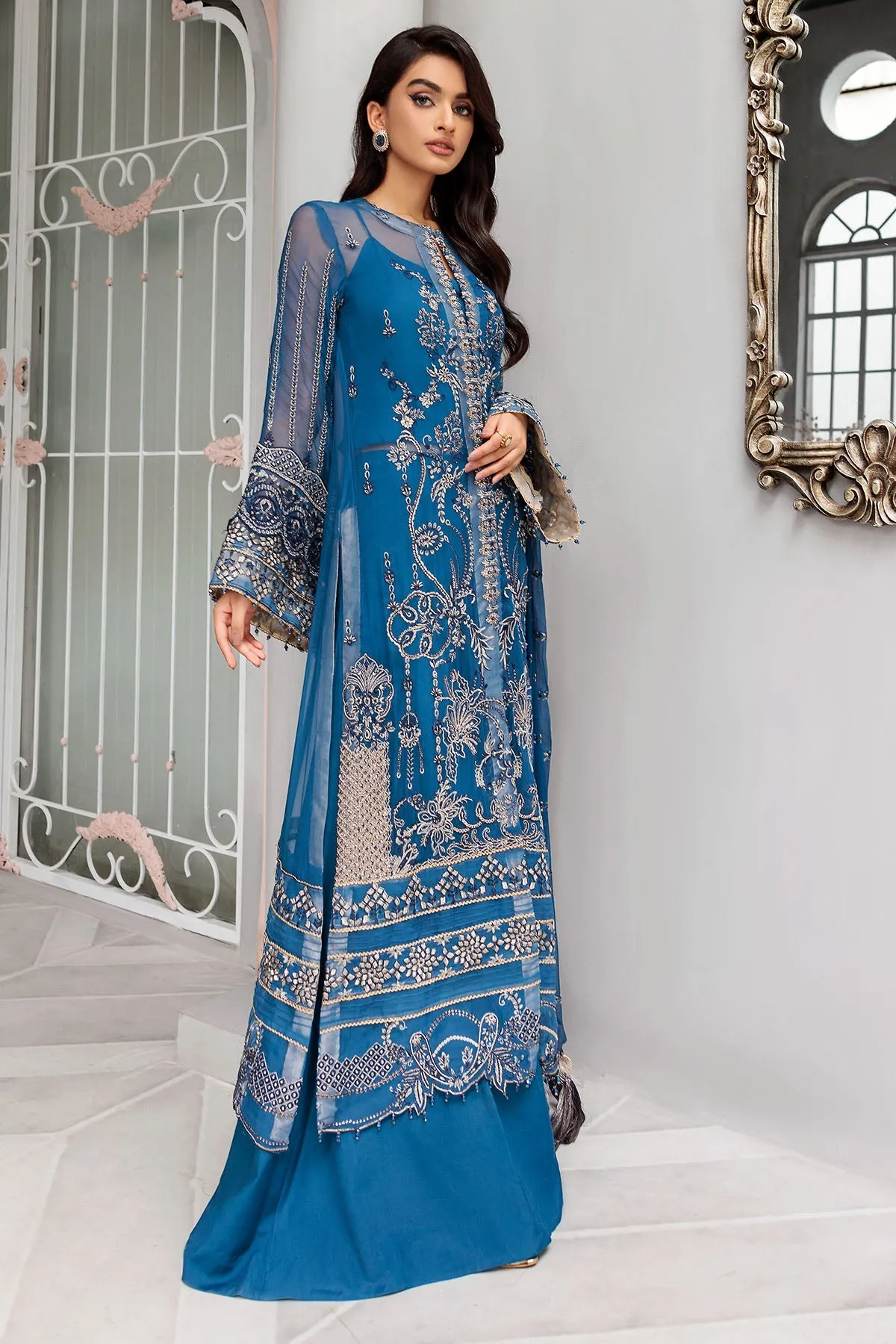Blue Pakistani Salwar Kameez in Premium Chiffon Fabric