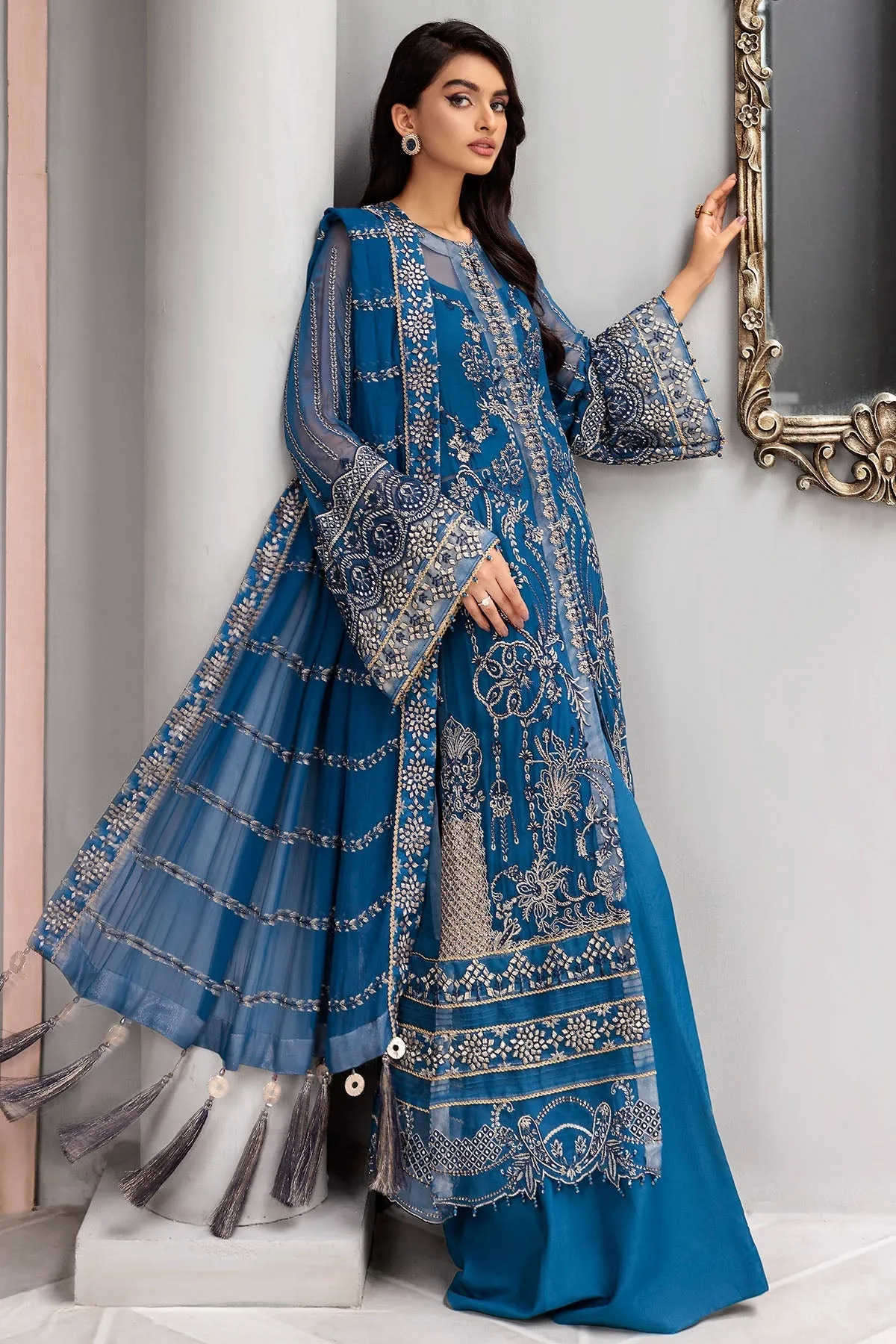 Blue Pakistani Salwar Kameez in Premium Chiffon Fabric