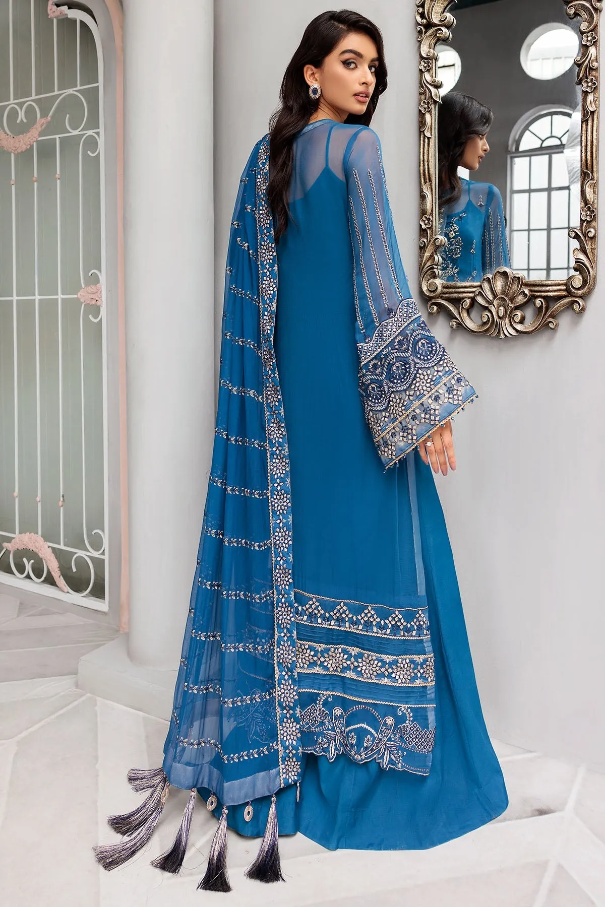 Blue Pakistani Salwar Kameez in Premium Chiffon Fabric