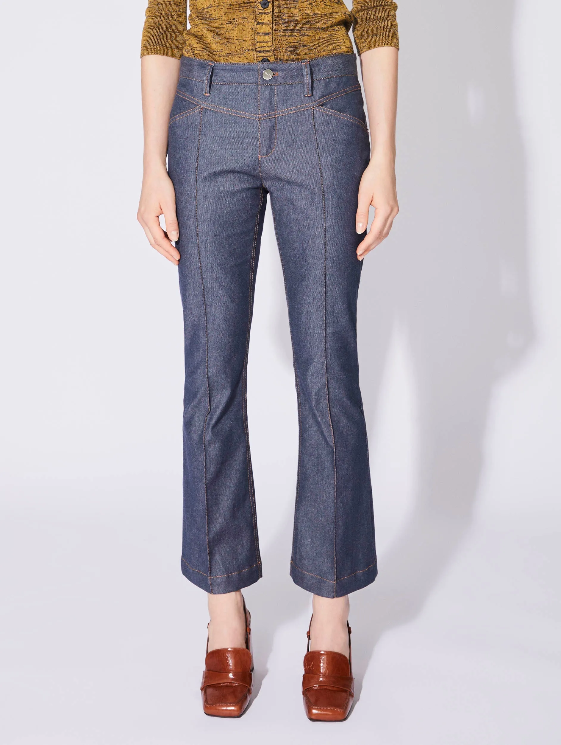 Blue washed denim 7/8 trumpet trousers