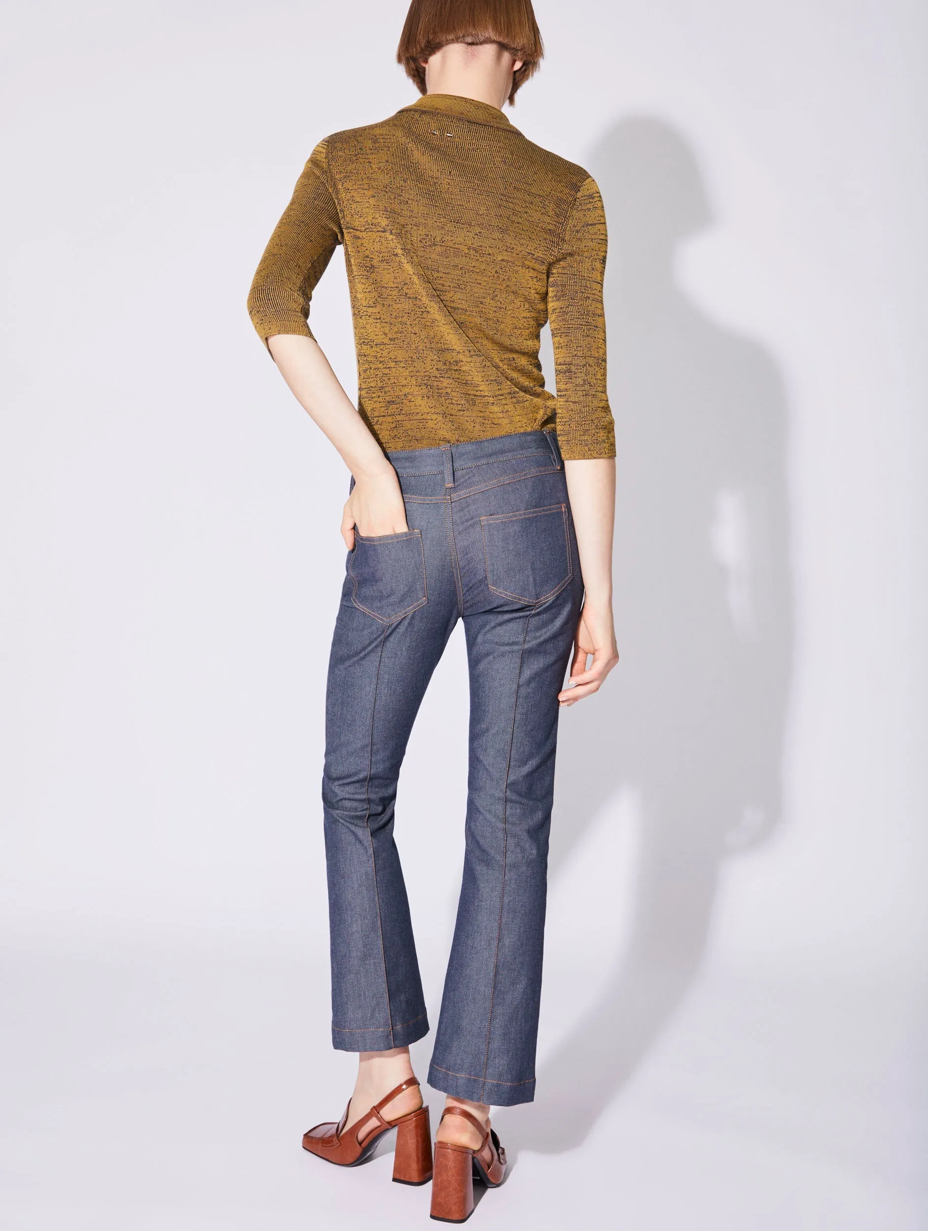 Blue washed denim 7/8 trumpet trousers