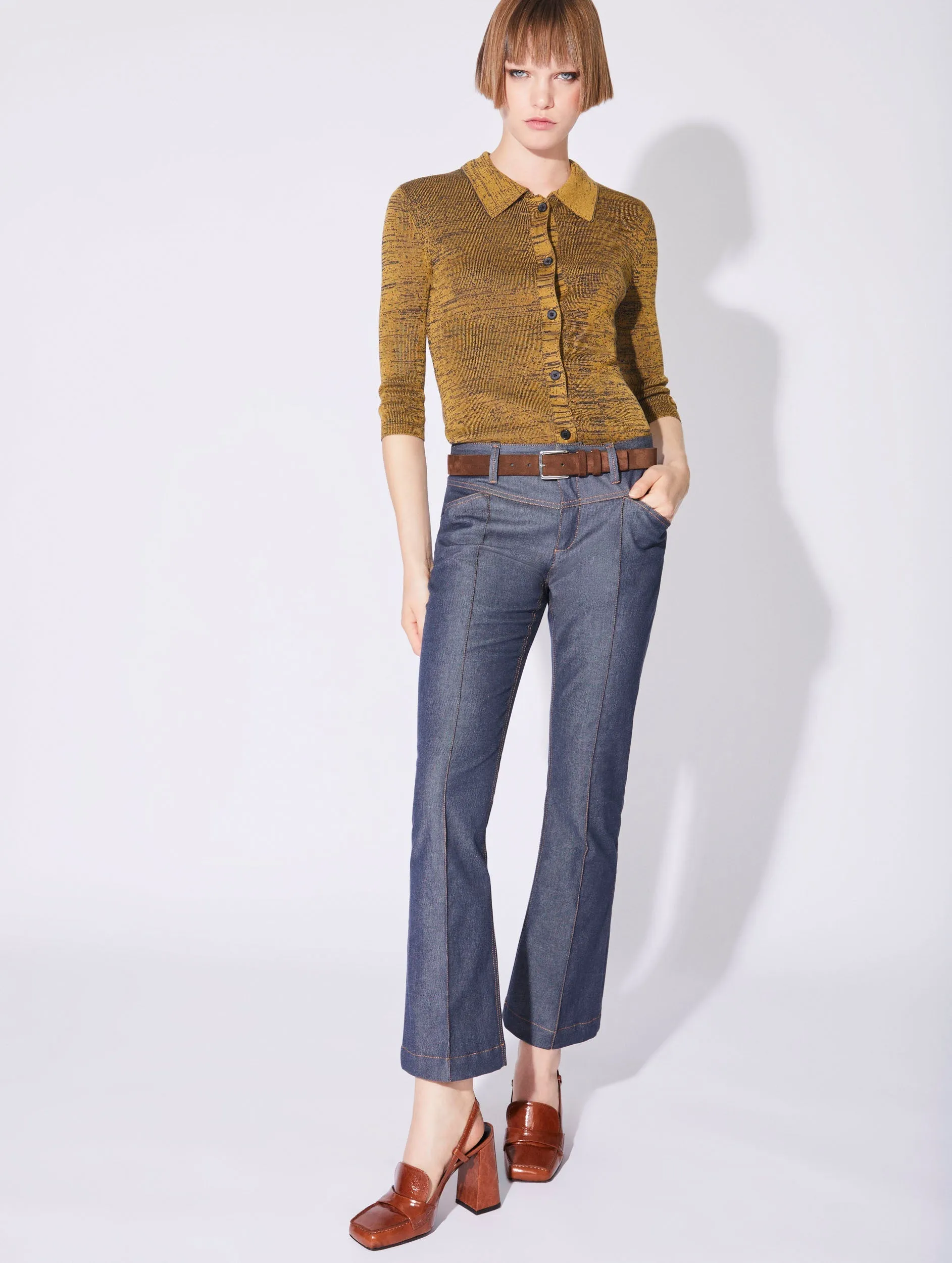 Blue washed denim 7/8 trumpet trousers