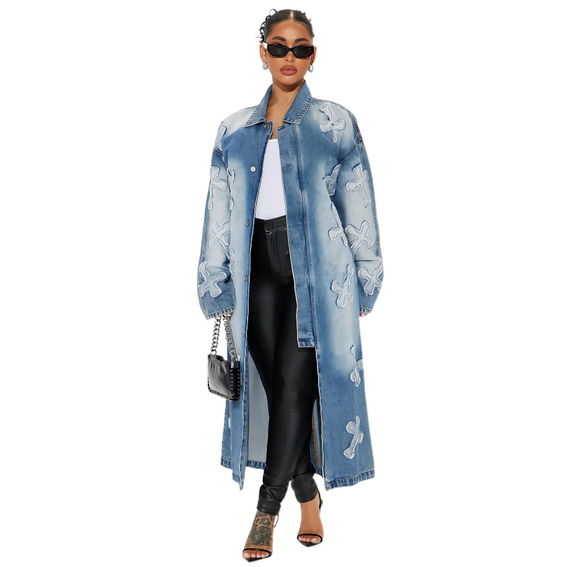 Bold Cross Embroidered Denim Jacket for Effortlessly Edgy Style