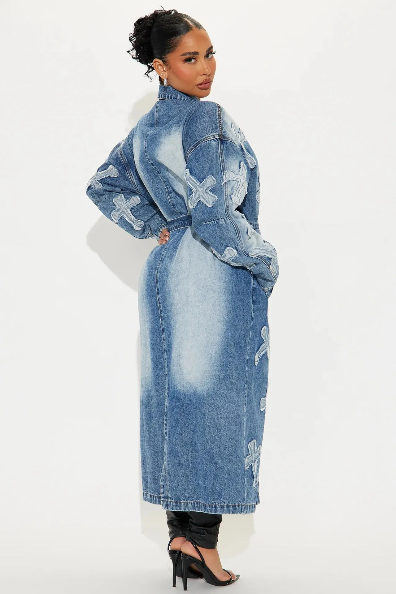 Bold Cross Embroidered Denim Jacket for Effortlessly Edgy Style