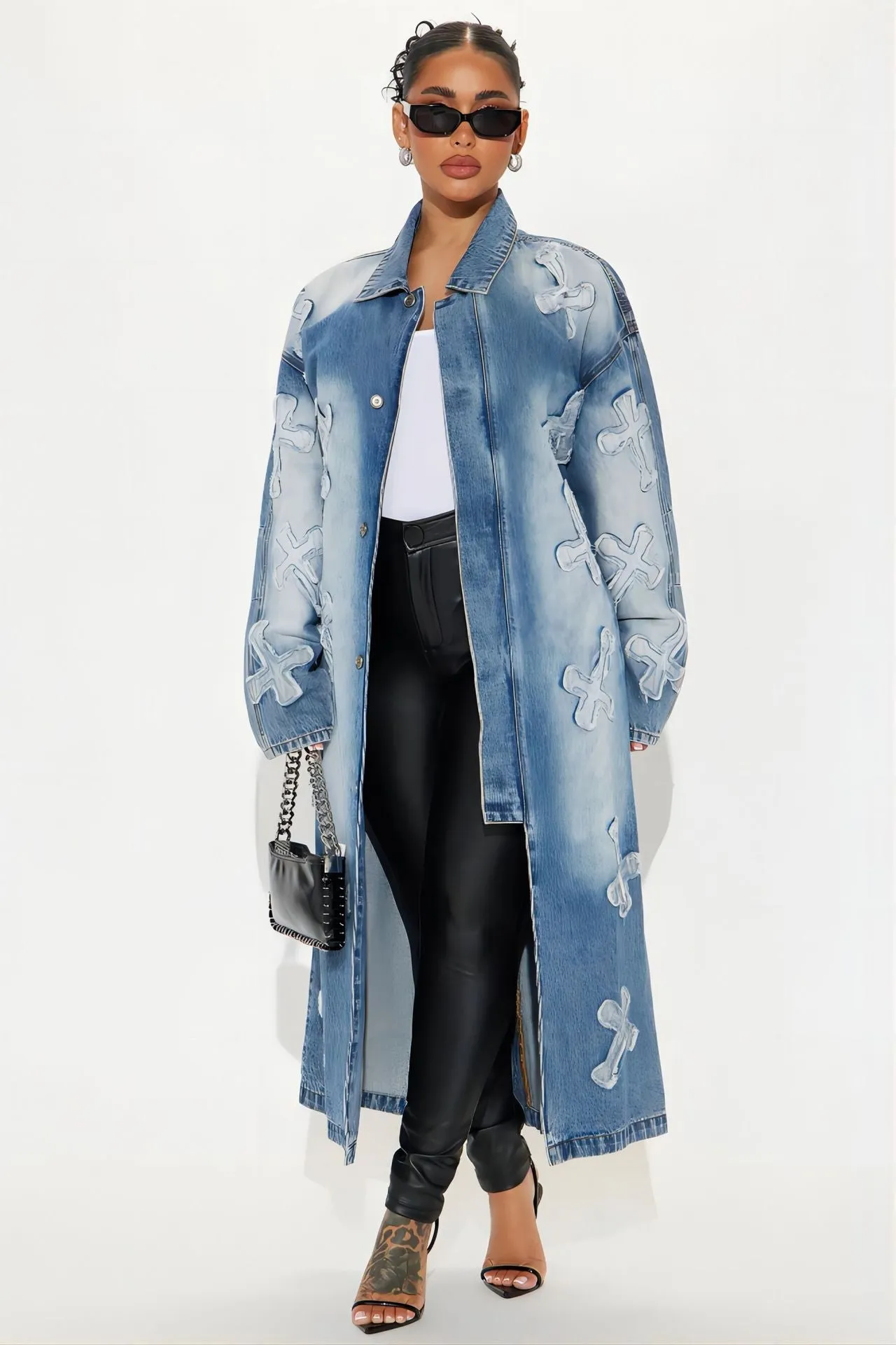 Bold Cross Embroidered Denim Jacket for Effortlessly Edgy Style