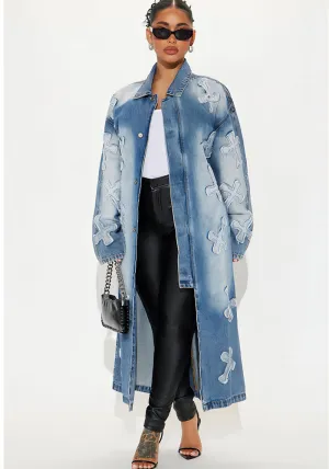 Bold Cross Embroidered Denim Jacket for Effortlessly Edgy Style