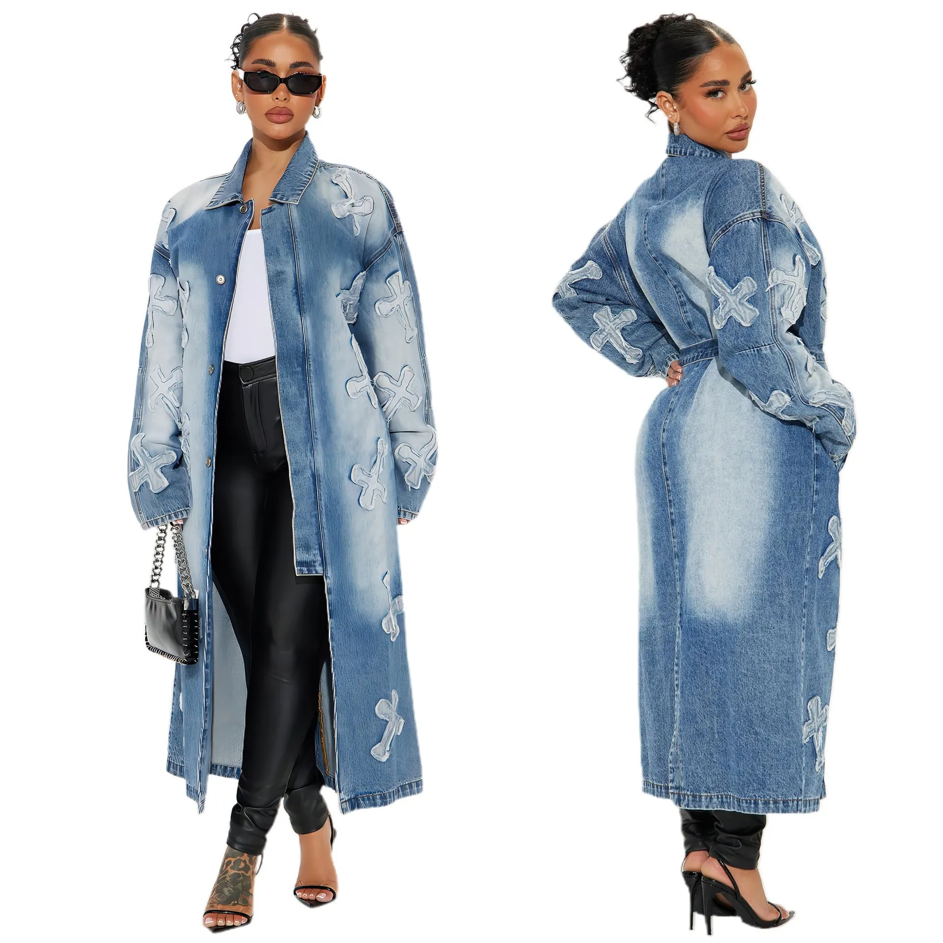 Bold Cross Embroidered Denim Jacket for Effortlessly Edgy Style