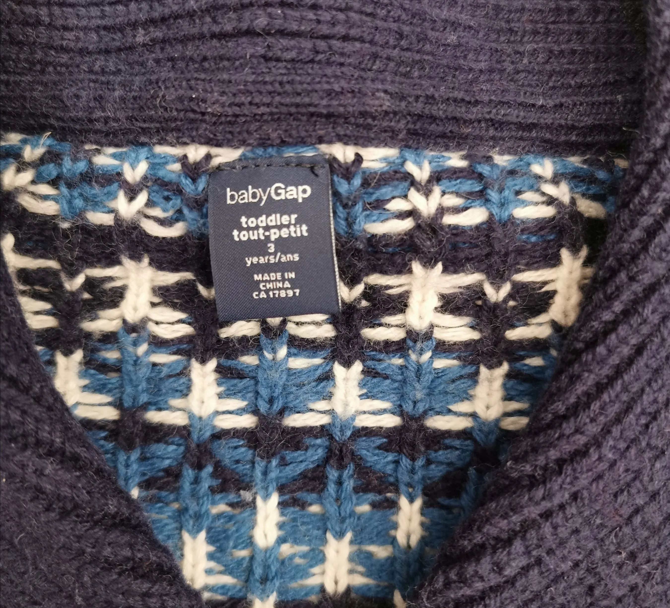 BOY SIZE 3 YEARS - Baby GAP, Thick Knit Sweater Jacket EUC B39