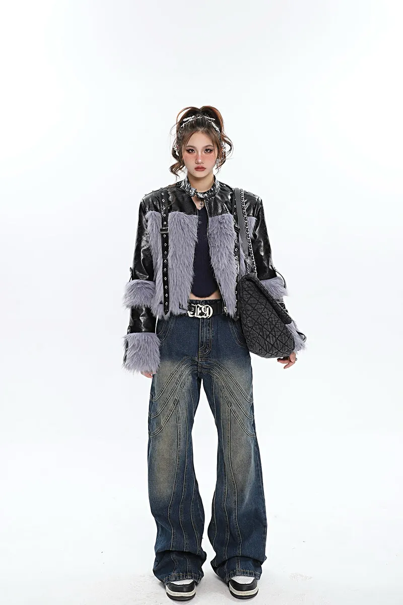 Braelyn Washed Denim Blue Patchwork Jeans Pants