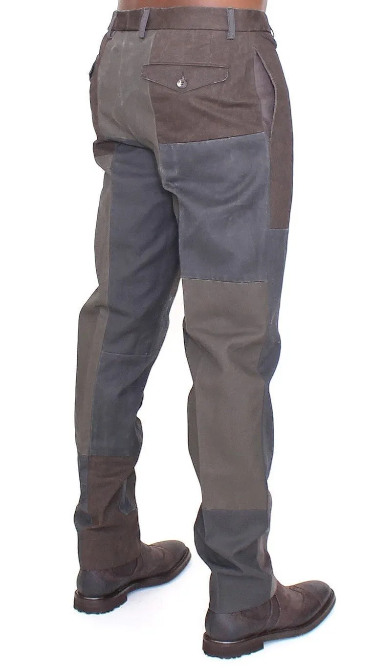 Brown Gray Patchwork Slimfit Pants Chinos