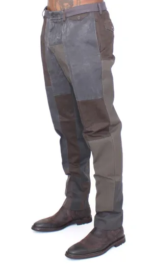 Brown Gray Patchwork Slimfit Pants Chinos