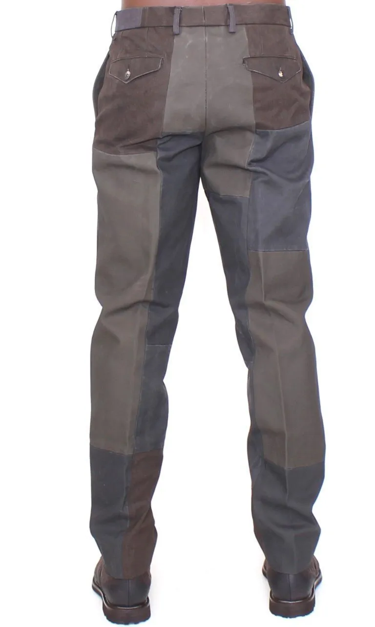 Brown Gray Patchwork Slimfit Pants Chinos