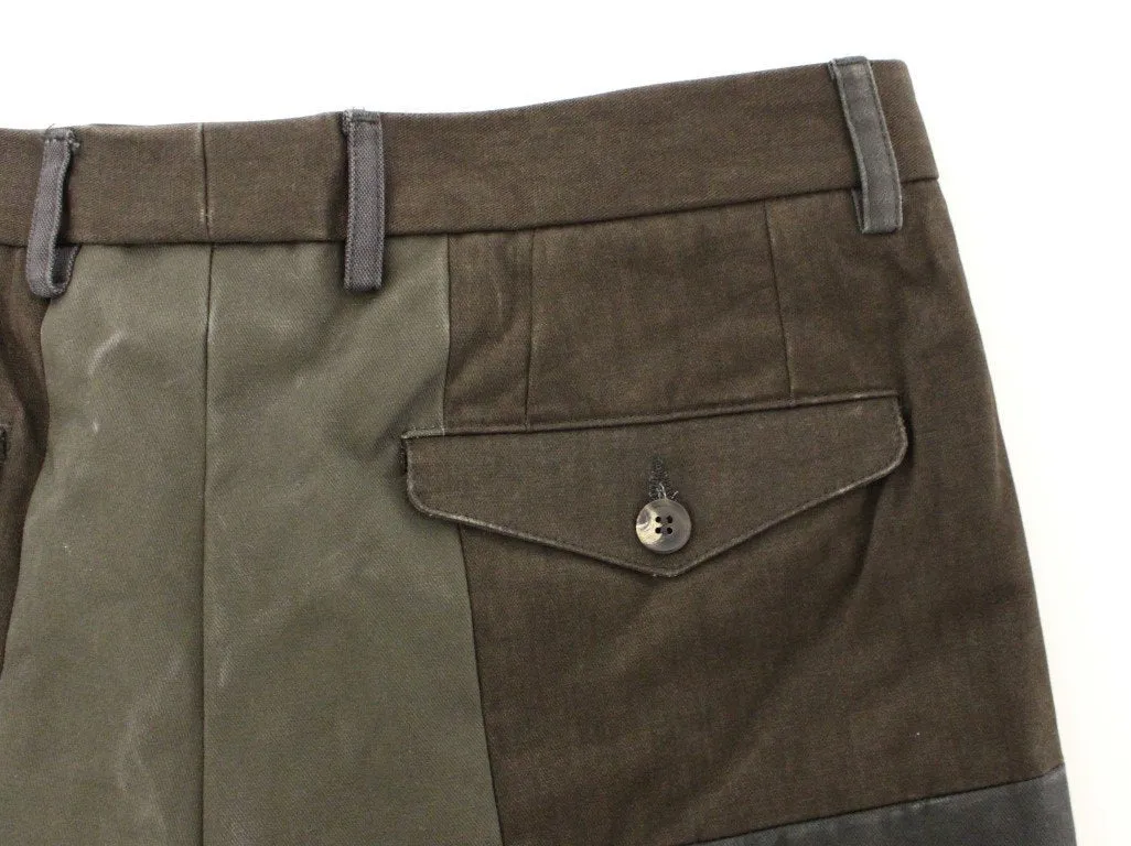 Brown Gray Patchwork Slimfit Pants Chinos