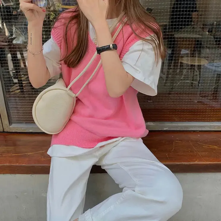 Bubble Gum Pink Vest with Deep V-Neckline and Relaxed Fit